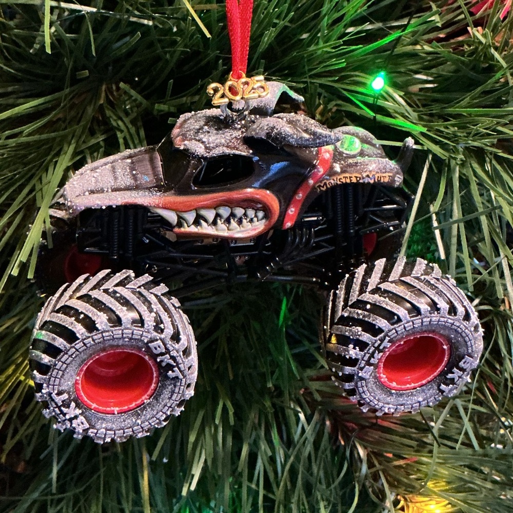 Monster Truck Monster Mutt “Rottweiler” Custom made Christmas Ornament w/snow